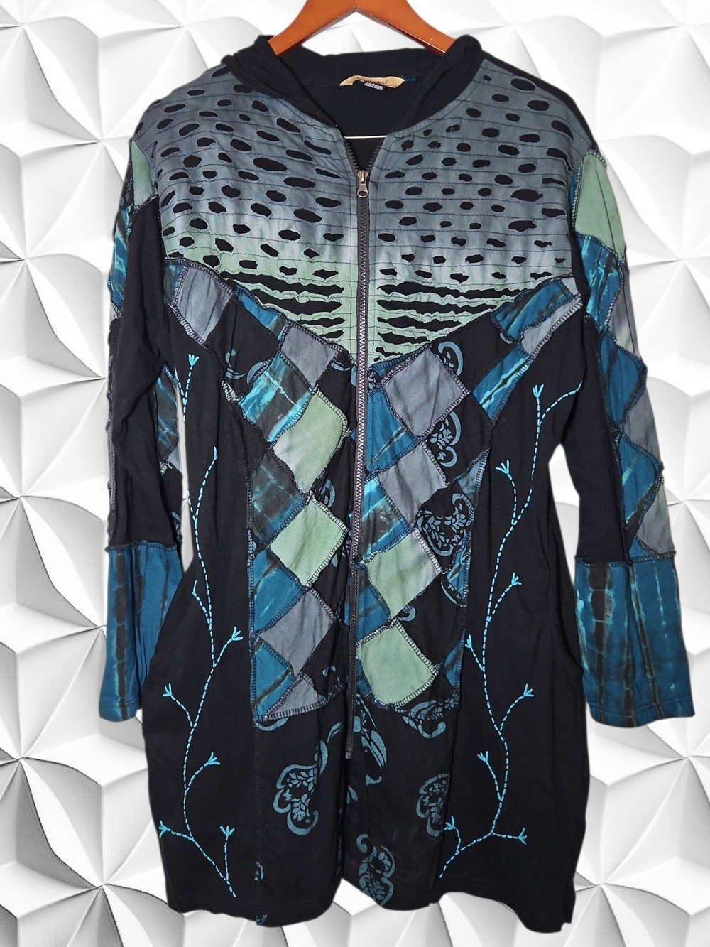Windhorse Boho Patchwork Hoodie Jacket XL Razor Cut Tie Dye Pixie Fairy Goth